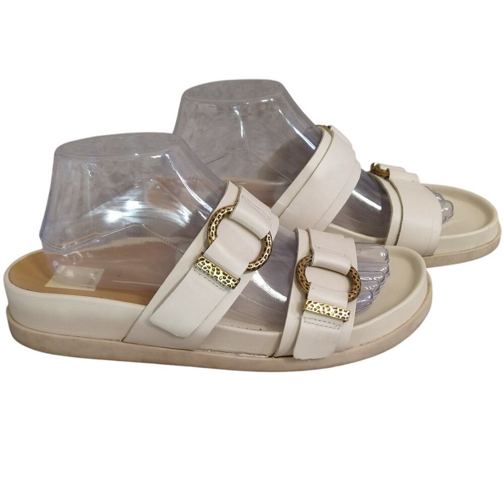 Dolce Vita Soya Cream Double Buckle Slide Sandals Size 8.5 Flat Strap